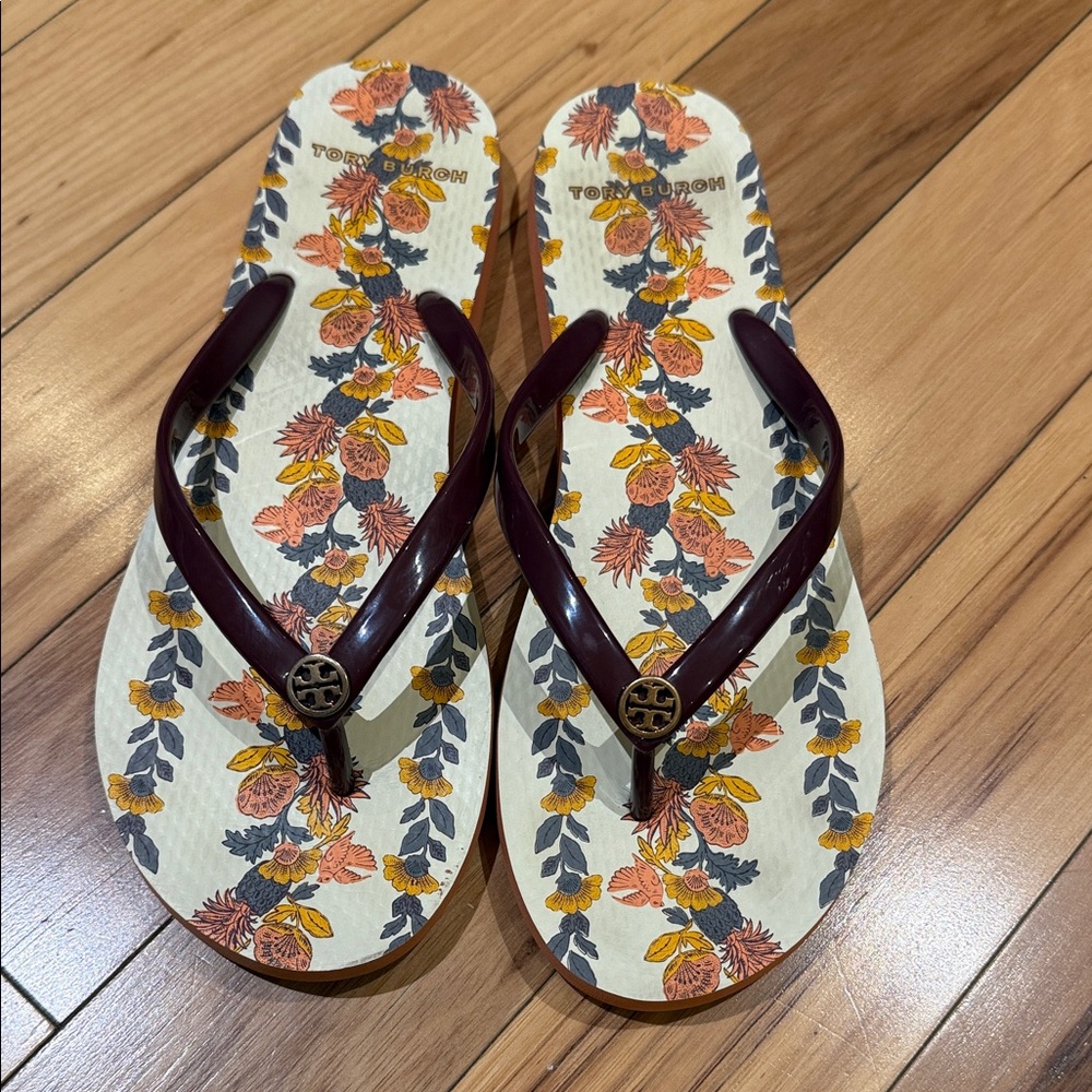 Tory Burch Burgundy Floral Sandals